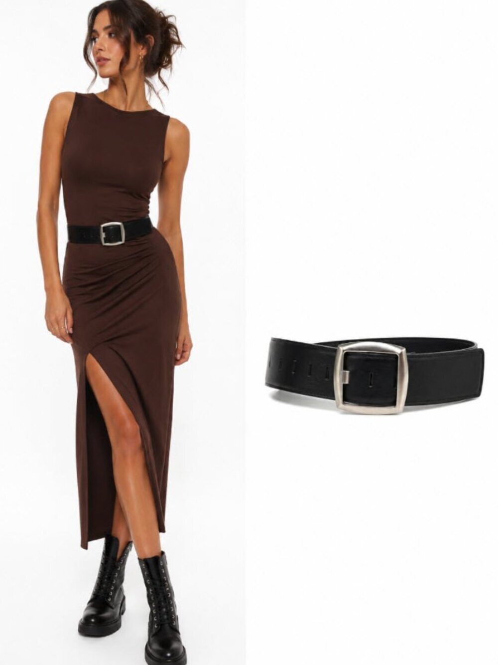Veronika Maine Leather Wide Belt Silver Buckle Black